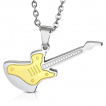 Pendentif acier guitare electrique argente et dore