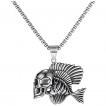 Pendentif acier poisson squelette à tête de mort humaine