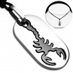 Pendentif homme plaque tag à scorpion noir (+ cordon 40cm)