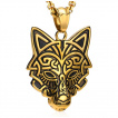 Pendentif homme viking loup de Fenrir doré en acier