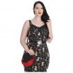 Petit sac besace demi-lune rouge à pois noirs avec rabat noir en forme de noeud