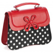 Petit sac  main rouge et noir  pois blancs  bouton fleuri - Banned