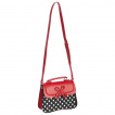 Petit sac  main rouge et noir  pois blancs  bouton fleuri - Banned