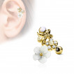 Piercing cartilage duo fleurs et papillon - Doré