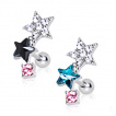 Piercing cartilage helix tricolore  duo d'toiles strass