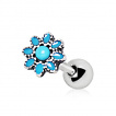 Piercing cartilage tragus hélix à fleur de turquoise style antique