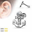 Piercing hlix / cartilage en forme d'ancre de marine avec strass