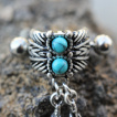 Piercing hélix style indien à plumes et turquoises
