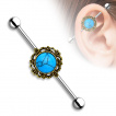 Piercing industriel  ornement vintage en laiton avec turquoise au centre