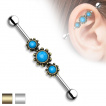 Piercing industriel  trio de fleurs vintages en laiton avec turquoises