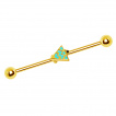 Piercing industriel dor  triangle dcor de vagues turquoises