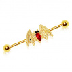 Piercing industriel dor  chauve-souris strass rouge et noirs