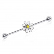 Piercing industriel  fleur marguerite emaille blanc et jaune