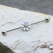 Piercing industriel  fleur marguerite emaille blanc et jaune