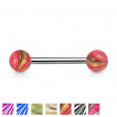 Piercing langue barbell  boules plaques IP marbres  aspect nacr