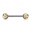 Piercing langue barbell  boules plaques IP marbres  aspect nacr