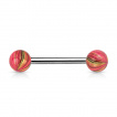 Piercing langue barbell  boules plaques IP marbres  aspect nacr