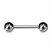 Piercing langue barbell  boules plaques IP marbres  aspect nacr