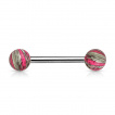 Piercing langue barbell  boules plaques IP marbres  aspect nacr