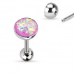 Piercing langue barbell en acier à boule et opale synthétique