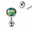 Piercing langue barbell en acier  boule et opale synthtique