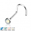 Piercing nez stud courbé en acier avec pierre Opalite