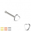 Piercing nez stud droit en acier avec embout coeur