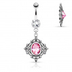 Piercing nombril à cadre style filigrane et pierre ovale