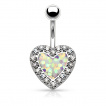 Piercing nombril  opale synthtique en forme de coeur bord de strass