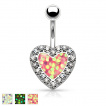 Piercing nombril  opale synthtique en forme de coeur bord de strass