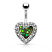 Piercing nombril  opale synthtique en forme de coeur bord de strass