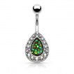 Piercing nombril à opale synthétique en forme de poire bordée de strass