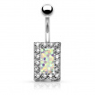 Piercing nombril  opale synthtique rectangulaire borde de strass