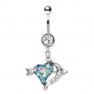 Piercing nombril arc de cupidon à coeur d'opale bleu