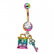 Piercing nombril arc en ciel  cl et cadenas sertis