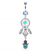 Piercing nombril avec Attrape rve et Hamsa / main de Fatima  perle turquoise