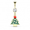 Piercing nombril avec avec sapin de noel surmont d'une toile rouge