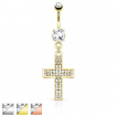 Piercing nombril avec croix pavée de stasses clairs