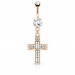 Piercing nombril avec croix pavée de stasses clairs