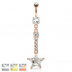 Piercing nombril avec toile strass au bout d'une barette sertie