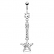 Piercing nombril avec toile strass au bout d'une barette sertie