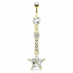 Piercing nombril avec toile strass au bout d'une barette sertie