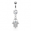 Piercing nombril avec Hamsa / main de Fatima à paume ajourée en coeur
