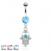 Piercing nombril avec Hamsa / main de Fatima à paume ajourée en coeur