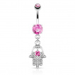 Piercing nombril avec Hamsa / main de Fatima  paume ajoure en coeur