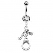 Piercing nombril avec pistolet et menotte  strass