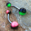 Piercing nombril à boules acrylique UV bicolores