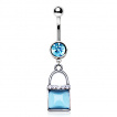 Piercing nombril cadenas  oeil de chat bleu ciel avec strass