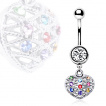 Piercing nombril cage en coeur  pierres multicolores