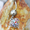 Piercing nombril cage en coeur  pierres multicolores